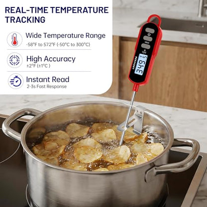 LONICERA Digital Candy Thermometer with Pot Clip, 11-Inch Probe, Red