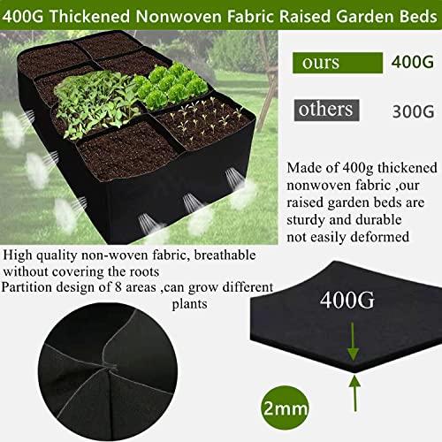 Niurui Fabric Raised Garden Bed 128 Gallon 8 Holes Rectangle 400G Thick Nonwoven Gardening Grow Bags Planting Container for Growing Herbs, Flowers and Vegetables,Black 6x3x1ft - size: 128 Gallon
