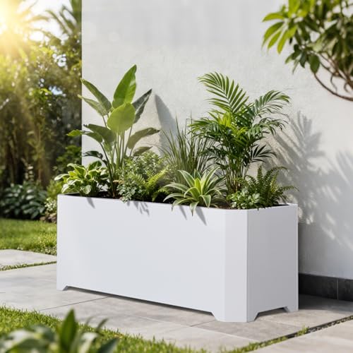 Metal Rectangular Planter Box 36"L x 15"W x 15"H Large White Planters - color: White, size: 36"Lx15"Wx15"H