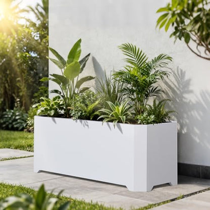 Metal Rectangular Planter Box 36"L x 15"W x 15"H Large White Planters - color: White, size: 36"Lx15"Wx15"H