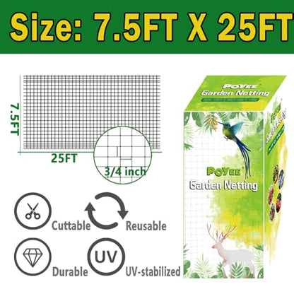 POYEE Bird Netting, 7.5x25FT Heavy Duty Garden Netting - size: 7.5x25FT