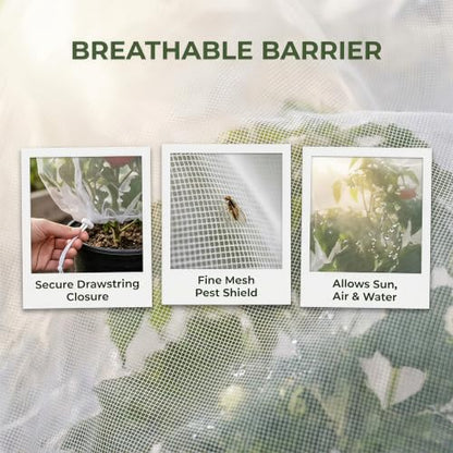 4 Pack Garden Netting with Drawstring, Bird Netting Plant Protection Bags in 2 Sizes for Tomatoes, Blueberries, Vegetables, Fruit Trees, Cicadas and Garden Pest Barrier