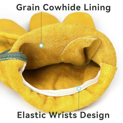 OZERO Leather Work Gloves, Gardening Gloves, Flex Grip, EN388, 1 Pair, XL - color: Gold(1 Pair), size: X-Large