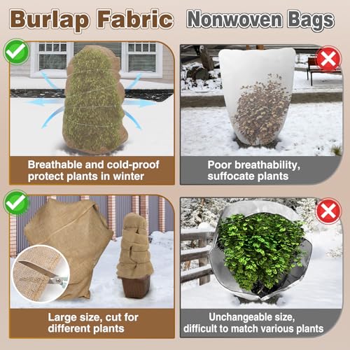 ANPHSIN 40ftx40in Natrual Burlap Plant Covers Freeze Protection - size: 40ft