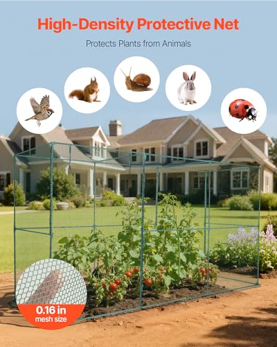 VEVOR Crop Cage, 11.6 x 3.9 x 6.3 ft Plant Protection Tent with Zippered Door, Wind-Resistant Tall Crop Cage, Easy to Install, Outdoor Raised Bed Cover, Tomato Plant Netting for Garden Patio Lawn - style: 11.6 x 3.9 x 6.3Ft-Square