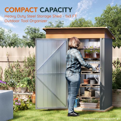 Verdeluxe 5x3FT Outdoor Storage Shed with Lockable Door(Matte Gray) - size: 5*3FT(Base Not Included)