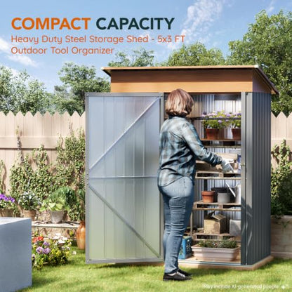 Verdeluxe 5x3FT Outdoor Storage Shed with Floor Frame,Matte Gray - size: 5*3FT(Base Included)