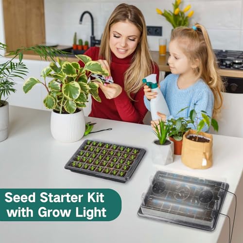 Seed Starter Tray with Grow Light, 2 Packs 80 Cells Seed Starting Kit, Reusable Seedling Starter Trays with Humidity Dome, Plant Germination Trays for Indoor Seed Starter Kit, Black - color: Black