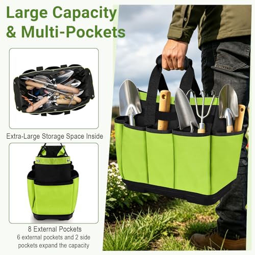 Garden Tool Bag with Waterproof Plastic Base, Heavy-Duty Oxford Garden Tote