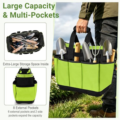 Garden Tool Bag with Waterproof Plastic Base, Heavy-Duty Oxford Garden Tote