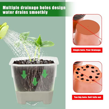 20Pcs Nursery Pot Planters Variety Pack, Reusable Clear Plastic and Silicone Square Pots with Drainage for Seedlings and Flower Plants (Gray) - color: Gray