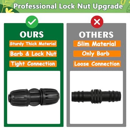 24 Pcs 1/2 Inch Drip Irrigation Fittings Kit, 1/2 Inch Drip Tubing (0.60"-0.65" OD) Parts Including 4 Tees 5 Couplings 4 Elbows 4 Reducing T 4 Plugs 2 Valves 2 Threaded Faucet Adapter - size: 1/2 inch Fittings
