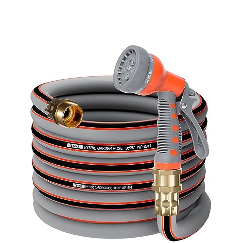 Garden Hose 25 ft 5/8,Rubber Water Hose Heavy Duty, Hybrid Durable Flexible Hose,Lightweight No Kink Hose for Outdoor Yard Lawn with Sprayer Nozzle and 3/4''Brass Solid Fittings - size: 25ft