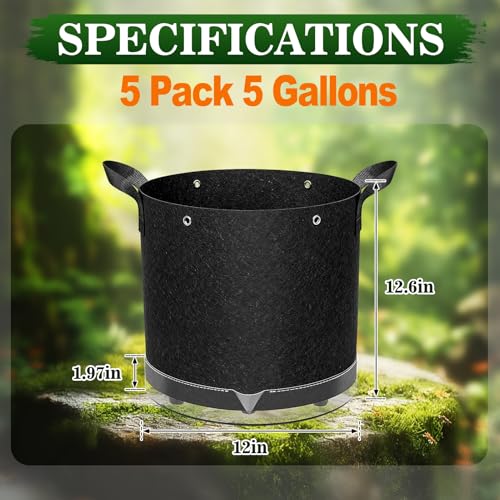 5 Pack 5 Gallon Self-Watering Grow Bags with Reservoir and Support Rings - size: 5 Gallon