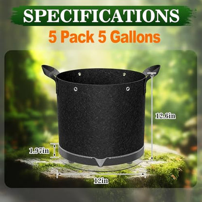 5 Pack 5 Gallon Self-Watering Grow Bags with Reservoir and Support Rings - size: 5 Gallon
