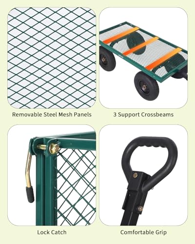 1200LB Heavy Duty Steel Garden Cart, Utility Wagon w/ 13" Tires, Mesh Sides - size: Green 1200LBS