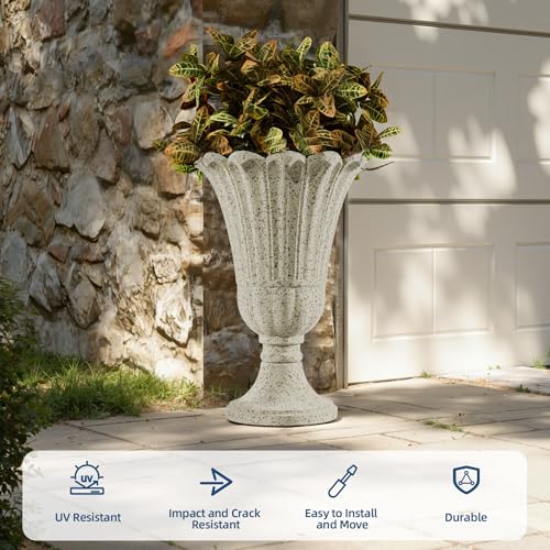 24" Tall Urn Planters for Outdoor Plants, Urns and Pedestal, Beige - color: Yellowish Beige-sandblasting