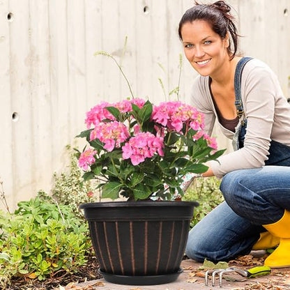 4 Pack 16 inch Plant Pots, Retro Vertical Stripe Flower Pots Outdoor - color: Black, size: 16 inch-4 pack