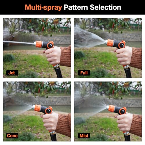 Besiter Garden Hose Nozzle Sprayer High Pressure Water Hose Nozzle with 4 Patterns with Adjustable Spray for Car Washing, Garden Watering, Patio Cleaning and Pets (Orange) - color: Lightorange