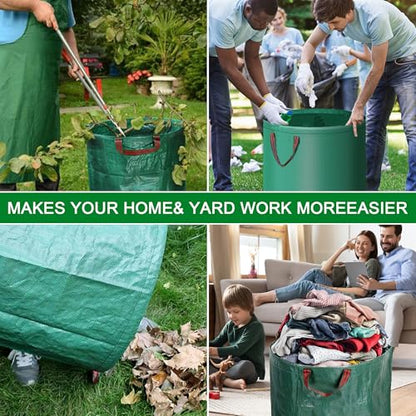 2 Pack Leaf Bags, 53 Gallon Reusable Yard Waste Bags, Heavy Duty Lawn bags Garden Bags for Leaves, Stand-Up Yard Waste Bin with Handles for Grass, Debris and Garbage