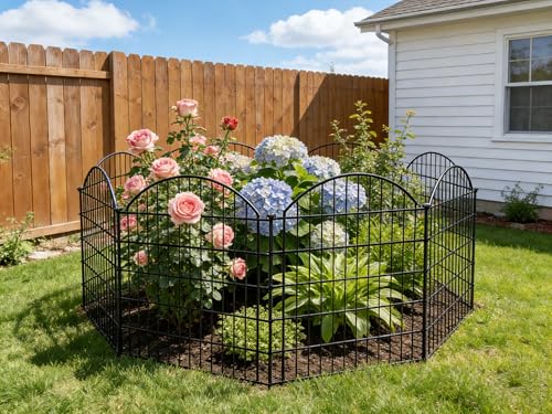 Decorative Garden Fence Panels 32 in(H) x 23.3 ft(L) Above Ground, Dog Fence Outdoor for Yard No-Dig Pet Barrier, Animal Proof Fence Metal Garden Fencing Animal Barrier, 10 Panels with Lock - size: 32x28Inch-10Pack with Lock