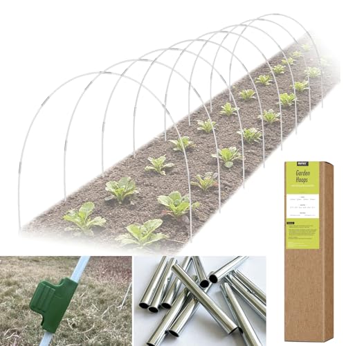 48 PCS Garden Hoops for Raised Beds, RIFNY Greenhouse Hoops Kit Long Grow Tunnel for Row Cover, Rust-Free Fiberglass Garden Support Poles for Insect Mesh Netting Freeze Plant Cover Frame - style: 48Pcs-White-0.24" Dia