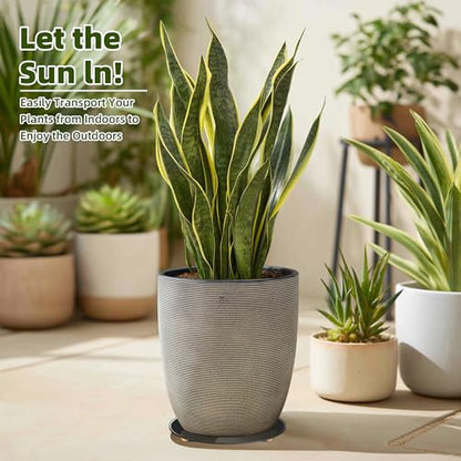 Plant Stand with Wheels Indoor, 12" Black Tempered Glass Plant Caddy - size: 12 inch Round