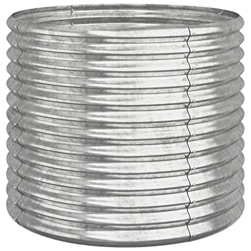 Cylindrical Garden Planter, 31.5 Inch Large Powder-Coated Steel Flower Pot for Patio, Balcony and Terrace, Durable Outdoor Plant Container, Silver - color: Silver, size: 31.5" x 31.5" x 26.8" & 1