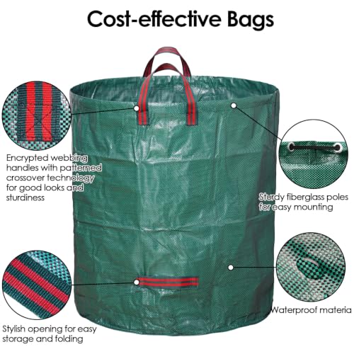 5-Pack 72 Gallon Yard Waste Bags,Reusable Collapsible Garden Leaf Bags with Plastic Ring,Standable,with Gardening Gloves,for Camping & Recycling Leaves,Lawn Debris & Grass Clippings