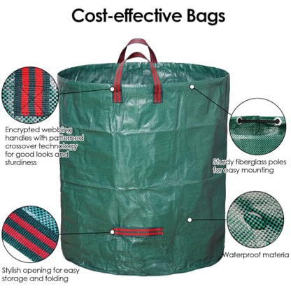 5-Pack 72 Gallon Yard Waste Bags,Reusable Collapsible Garden Leaf Bags with Plastic Ring,Standable,with Gardening Gloves,for Camping & Recycling Leaves,Lawn Debris & Grass Clippings