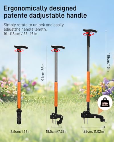 Stand Up Weed Puller Tool with Adjustable Long Handle and 50L Garden Bag