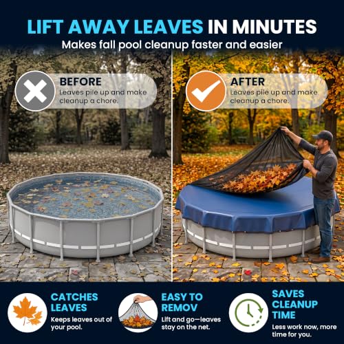 18' Round Heavy Duty Pool Leaf Net Cover, Durable Reinforced Mesh Pool Cover for Leaves & Debris, Tear-Resistant Above Ground Pool Net with Secure Fit, Easy Install Leaf Protection - size: 18' (Round)