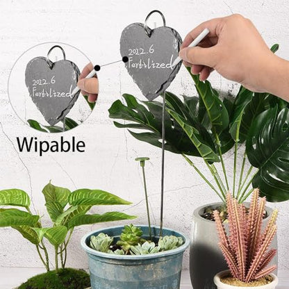 Slate Plant Labels Garden Markers Signs Labels with Stainless Steel Stake & Marker Pen Waterproof Slate Plant Labels for Flowers, Herbs, Potted Plants, Seed (Rectangular, 5PCS) - size: 5PCS, style: Rectangular