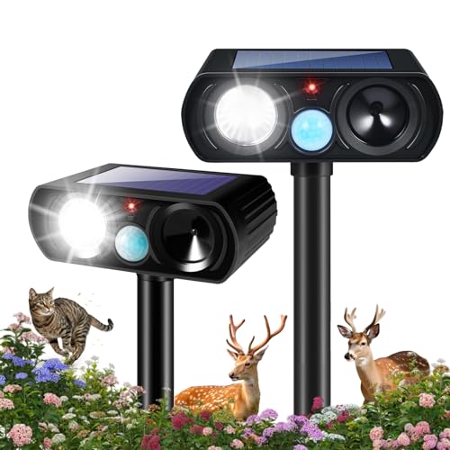 2026 Upgraded Sonic Fortress Pro Deer Repellent Devices,Feral Cat Deterrent Outdoor Solar Ultrasonic Animal Repellent with Motion Sensor&Flash Light, Raccoon Fortress Pro for Garden&Yard 2Pack
