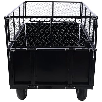 Heavy Duty 22 Cubic Feet Steel Dump Cart 750lbs Capacity Utility Trailer with Removable Sides & 2-Way Dump Universal Hitch for Tractor ATV Lawn Mower Garden & Yard Work