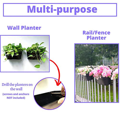 LaLaGreen Outdoor Rail Planter (11.8 Inch, 4 Pack) Black Metal Iron Hanging Flower Pots Deck Railings Fence Buckets Modern Countryside Boho Style Wall Mount Window Box Plant Holder Hooks Porch Decor - size: 11.8" (30 cm) x 4 Pack