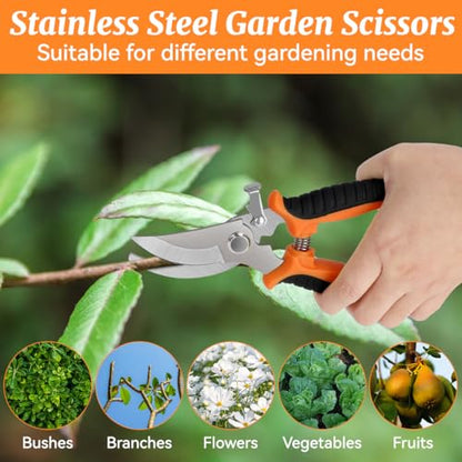 2Pcs Stainless Steel Garden Pruning Shears, Antiskid Curved Sharp Floral Cutter, Snips Parrot-Beak Style - Orange - color: Orange
