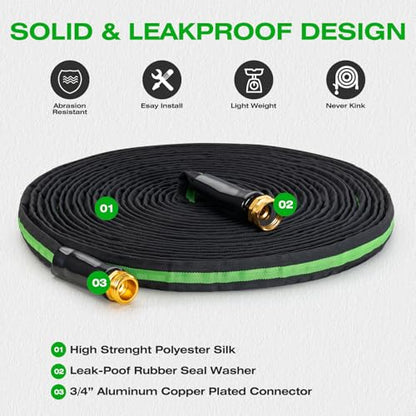 50 ft Garden Hose, Non-Expandable Fabric Water Hose, Lightweight - color: black-green, size: 50 FT