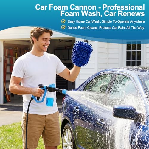 Car Wash Foam Gun for Garden Hose, with Microfiber Wash Mitt, Foam Sprayer - color: Blue
