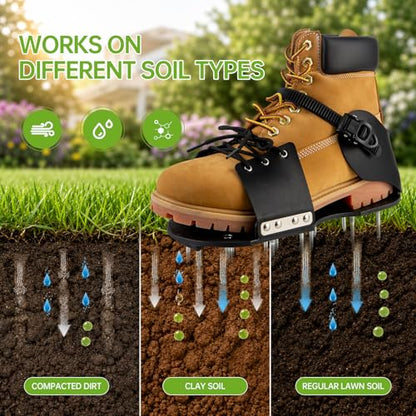 Lawn Aerator Shoes - 13 Pre-Installed 2-Inch Solid Metal Spikes, Aeration Shoes for Lawn, Lightweight Reinforced Nylon Sole, Lace-Up Design - color: Shoelace