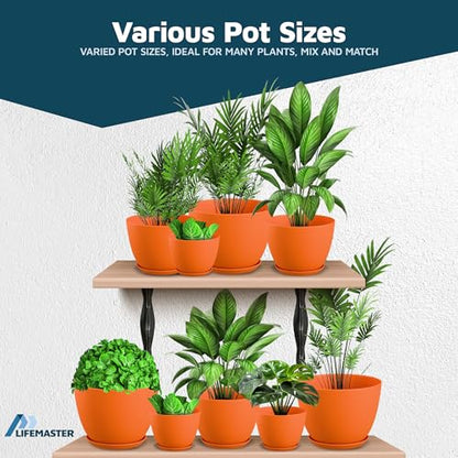 Yellow Plant Pots with Drainage Holes & Saucers 15 Pack, Indoor & Outdoor Stackable Space-Saving Planters for Houseplants & Flowers, (7", 6.7", 6", 5.3", and 4.8" Inches), Durable & Weatherproof