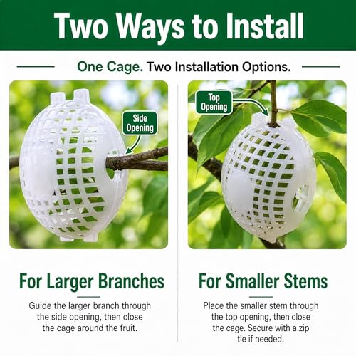 Fruit Protection Cages for Peaches and More | 2026 Improved Secure-Lock Design | Small 4x5 Inch | 24 Pack | Squirrel Resistant | Reusable Heavy-Duty Plastic | Made in USA - size: Small (4 x 5)