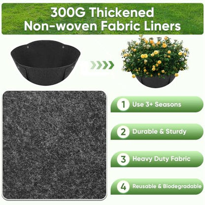 HKZ Hanging Planter Basket Liners - 2 Pack 14 Inch Round Fabric Liners for Hanging Baskets, Replacement Coco Fiber Liner, Durable Non-Woven Liners for Hanging Baskets Planters Flowers, Plants (Black) - size: 14 Inch - Black