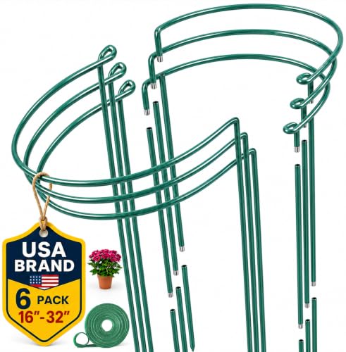 6 Pack Tall Plant Support Stakes – Peony Cages and Supports 10"W x 16"–32"H - size: 6 Pack (up to 32")