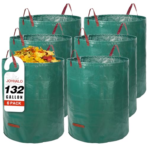 Joyhalo Reusable Yard Waste Bags -132 Gallon, 6 Pack, Heavy Duty with Gardening Gloves & 4 Handles, Standable, Camping & Recycling - color: Green-132 Gallons