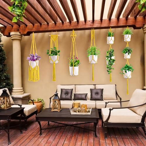 SFENNGPET Macrame Plant Hangers, 6Pack Hanging Planters for Indoor Plants - color: Yellow
