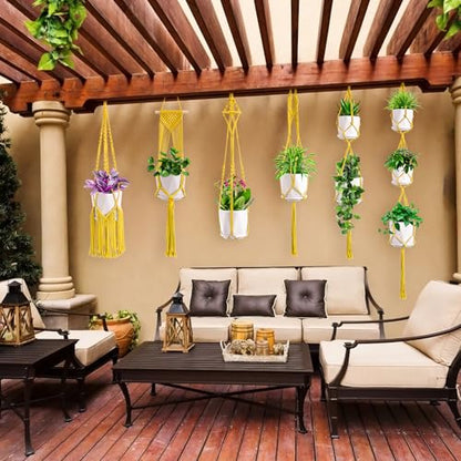 SFENNGPET Macrame Plant Hangers, 6Pack Hanging Planters for Indoor Plants - color: Yellow