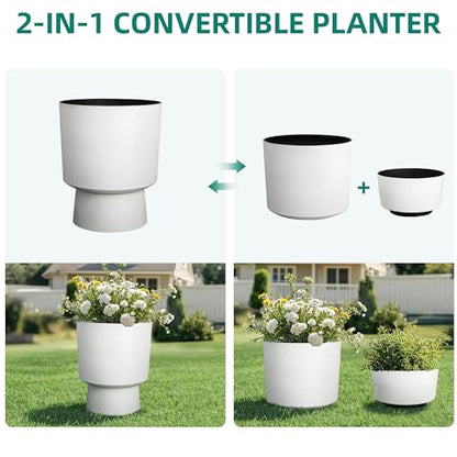2-Pack 16.75" White Terrazzo Urn Planters with Detachable Bases - color: 16.8"h-sand White