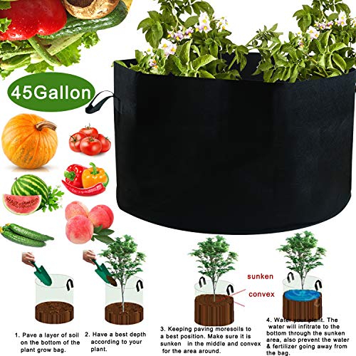 JES&MEDIS 6-Pack 45 Gallon Plant Grow Bags Thick Aeration Non Woven Fabric Flower Vegetable Pots with Handles Garden Container Black (45 Gallon_6 Pack) - size: 45Gallon_6Pack