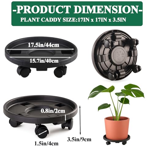 Rolling Plant Stand Outdoor 3 Pack 17.3 Inch Plant Caddy with Wheels, Black - color: Black, size: 17.3 inch